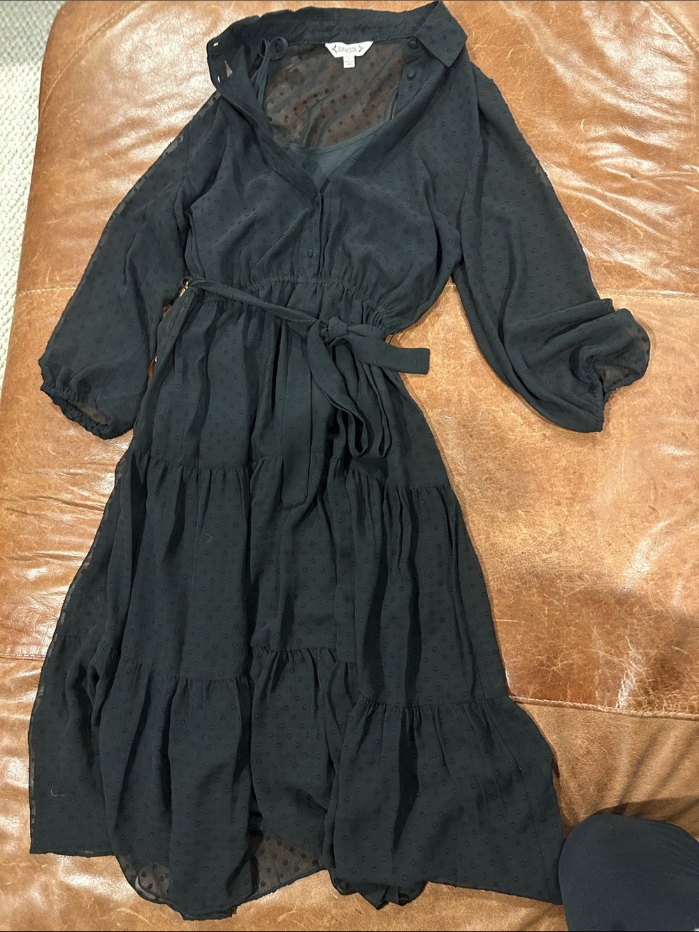 Nanette Lepore Black Tiered 3/4 Sleeve Tie-Waist Dress